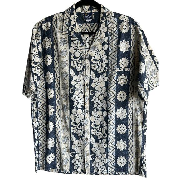 Vintage Royal Creations Men Blue Hawaiian Camp Button Up Shirt Made in Hawaii L - Picture 7 of 7